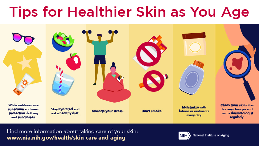 Tips for Healthier Skin as You Age infographic. Full transcript below.