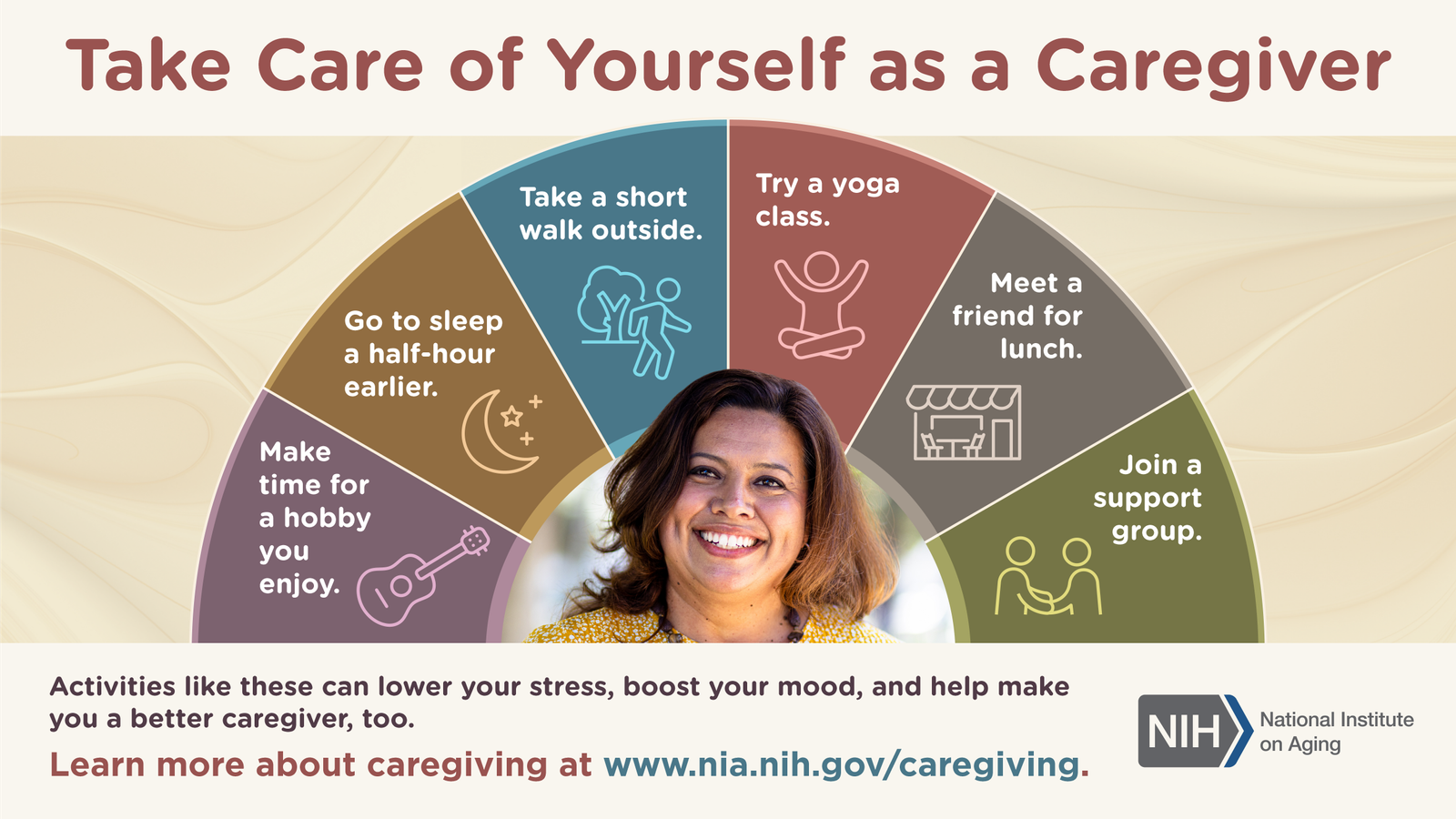 Take Care of Yourself as a Caregiver infographic. Full transcript below. 