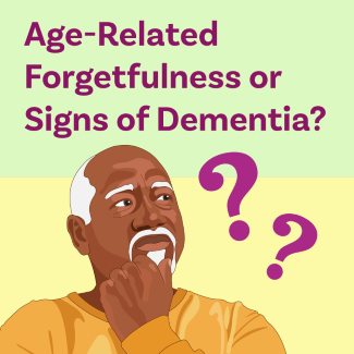 Age-related forgetfulness or signs of dementia infographic. Click to open webpage.