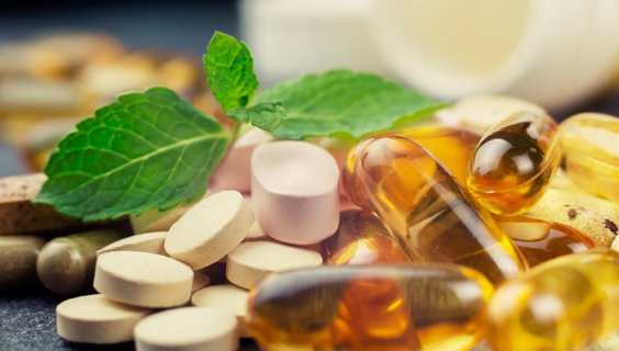 Variety of dietary supplement pills