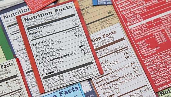 Samples of food labels