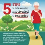 5 Tips to Help You Stay Motivated to Exercise infographic thumbnail. Click through for full transcript.